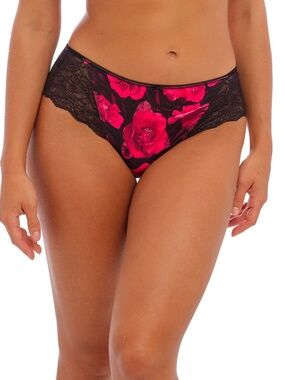 NEW Fantasie Lucia Lace Short Panty 101580 Noir Black & Red Rose Floral Print